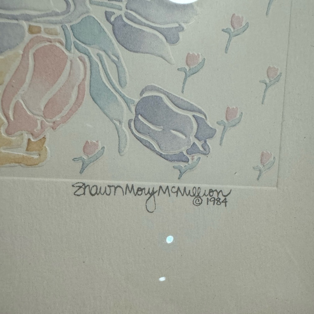 Tulip Basket by Shawn Mory McMillion 1984 Signed Professionally Framed Vintage - Picture 2 of 13